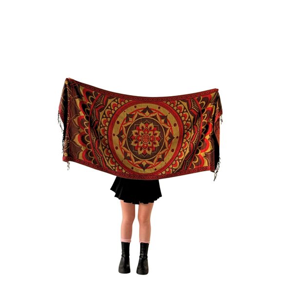 Accessories - 8693 Labrynth Flower Pashmina Shawl, W/fringes Womens Scarf, Versatile Wrap